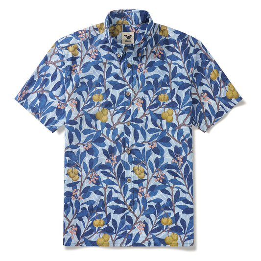 Men's Hawaiian Shirt Short Sleeve Button-down 100% Cotton Blue Aloha Blue Majesty by Morris