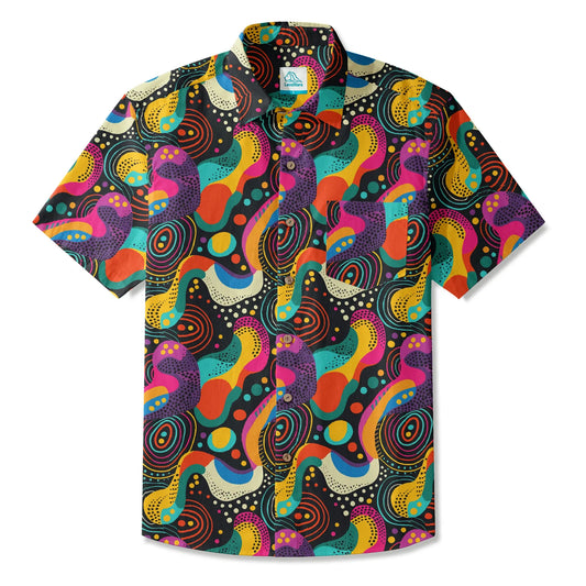 LeosWare Neon Pop Fantasia men's Hawaiian shirt, black, vibrant design