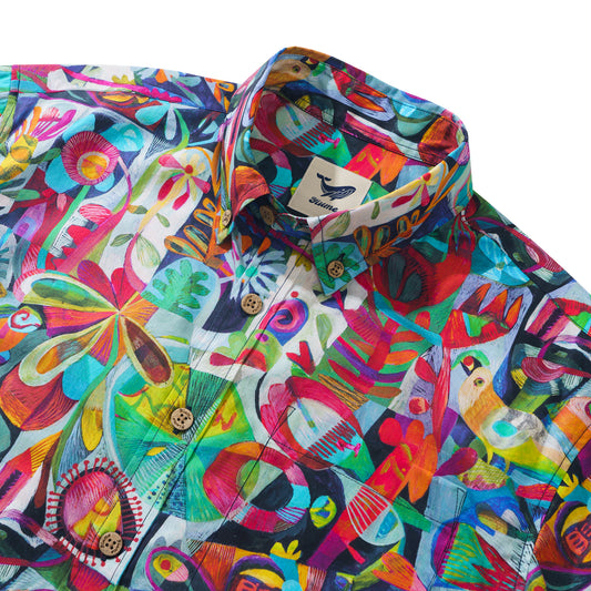 Yiume Corlorful Hawaiian Shirt 100% Cotton Men's Short Sleeve Button-down Aloha Shirt Happy Days By Este Macleod