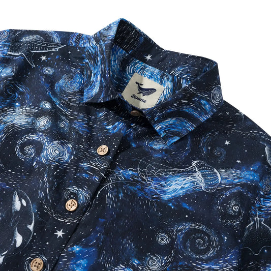 Blue Hawaiian shirt with jellyfish and turtle design for women