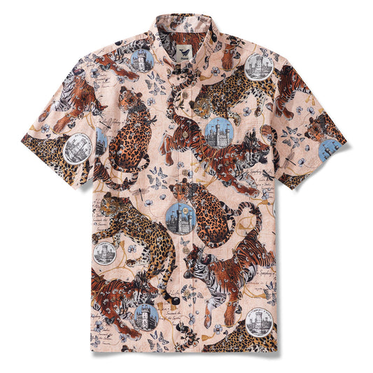 Men's Hawaiian shirt with wild romance print, beige, 100% cotton