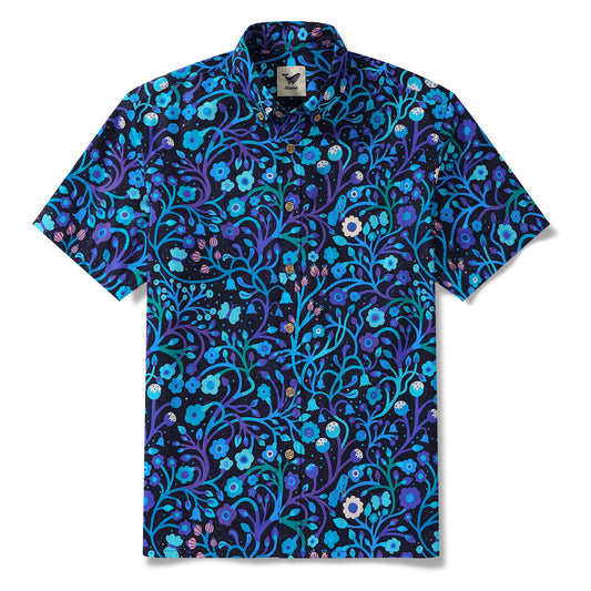Yiume Men's Blue and Purple Hawaiian Shirt Short Sleeve Button-down Shirt 100% Cotton Aloha Shirt