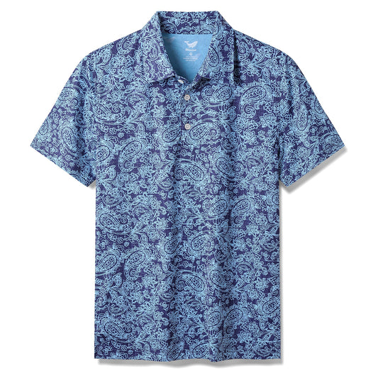 Men's Hawaiian Traces of Time Print Short Sleeve Polo Shirt - BLUE Traces Of Time - Blue
