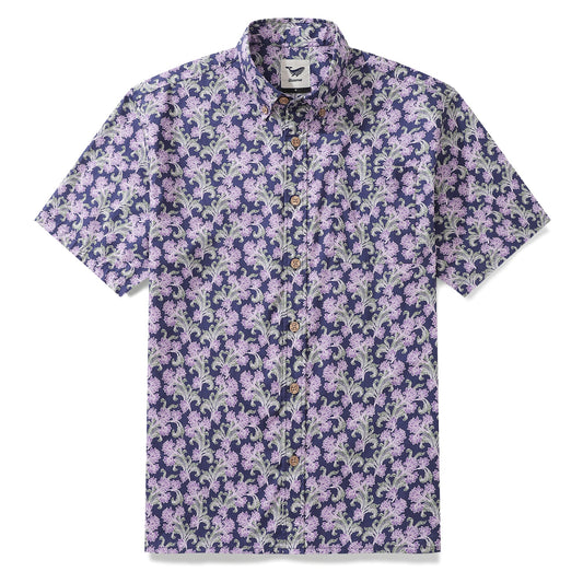 Men's Hawaiian Shirt Button Down Morris Shirt Purple Floral Cotton Aloha Shirt Tribute To William Morris