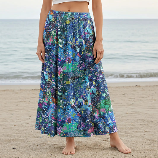 Blue Aloha Enchanted Underwater World women's maxi skirt with coral and jellyfish design