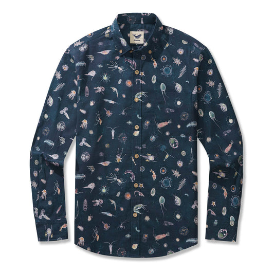 Plankton design men's cotton shirt, long sleeve, button-down
