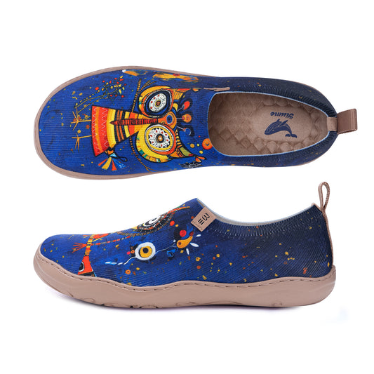 Side view of Funny Owl Women's Foldable Loafers, canvas slip-on