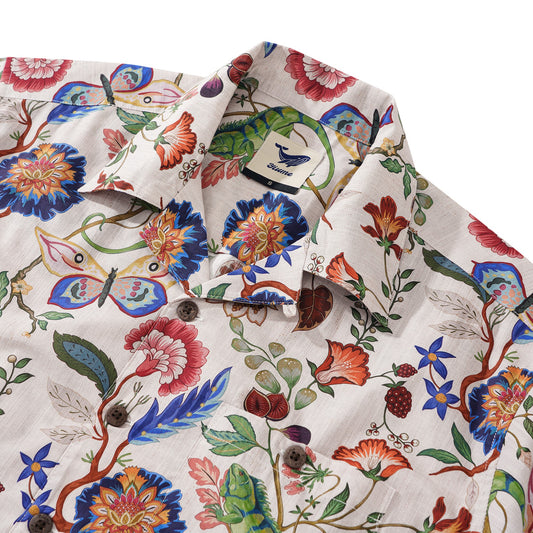 Men's Vintage Floral Hawaiian Shirt 100% Cotton Camp Collar Shirt