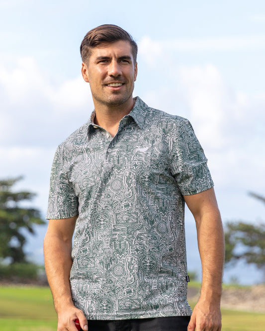 Men's Hawaiian Polo Shirt Guardian Totem Print Short Sleeve Polo Shirt Guardian Totem Polo By Sun
