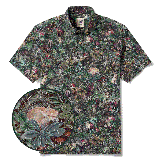 Men's Hawaiian Shirt with countryside tale print, 100% cotton
