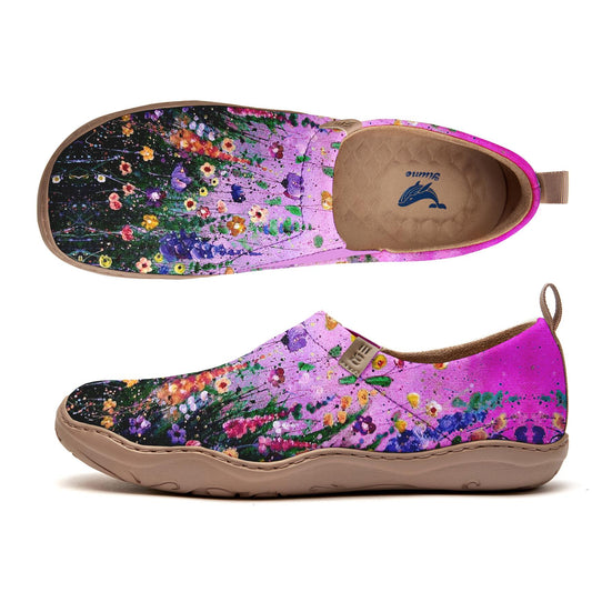 Yiume Women's Art Slip-On Casual Canvas Shoes Pink Hibiscus Bloom Painted,100% Cotton Purple Starry Sky Blossom
