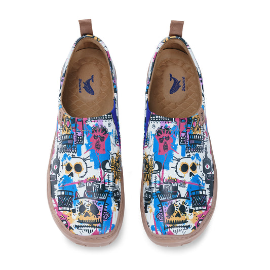 Women's foldable loafers with Halloween doodles, canvas slip-on