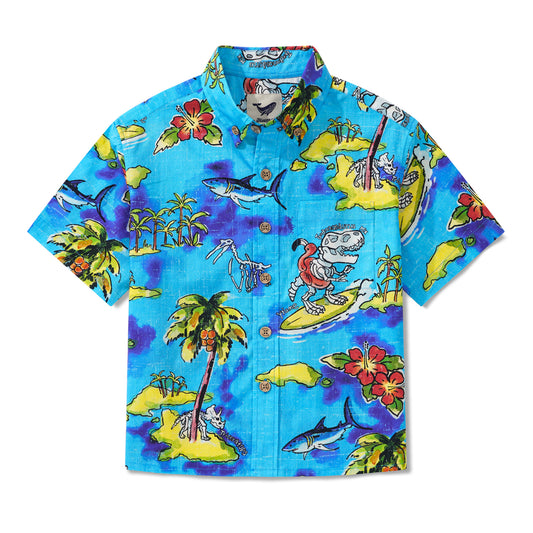 Kids' Hawaiian Shirt Short Sleeve Button-down 100% Cotton Blue Aloha Adventure Isle By Zeke