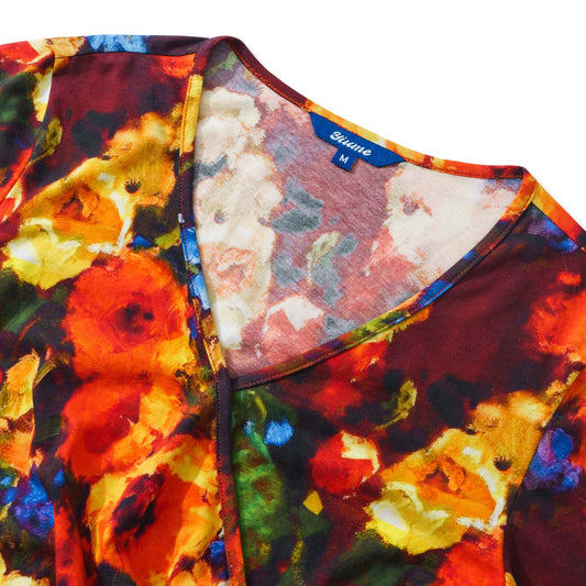 Floral print Hawaiian dress, women's V-neck, long sleeves