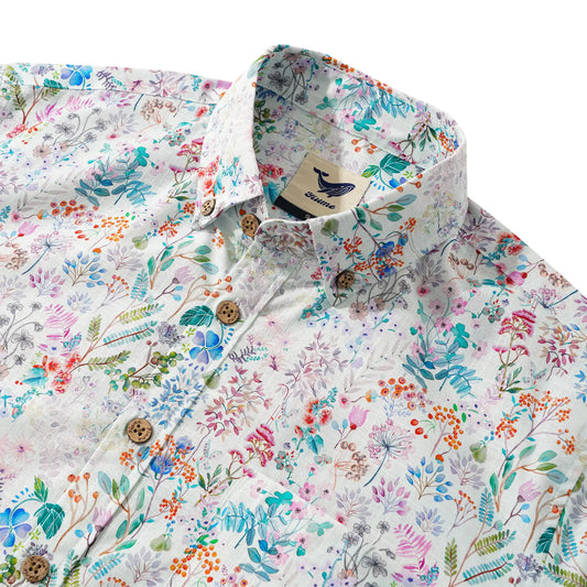 Botanical Print Men's Long Sleeve Hawaiian Shirt, Button-Down