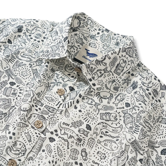Beige Hawaiian shirt with coral and fish elements