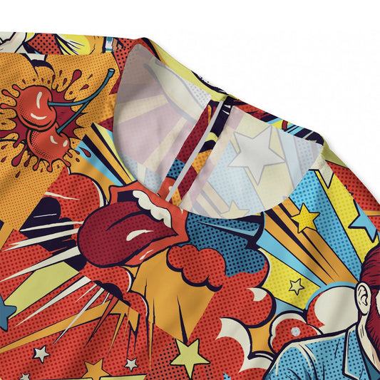 Elbow sleeve women's blouse with vibrant art-inspired print