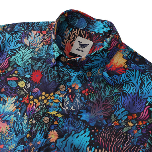 Best Hawaiian Shirt For Men 100% Cotton Blue Short Sleeve Button-down Shirt Marine Plants Shirt