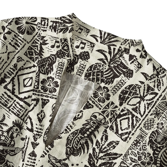 Women's blouse with tropical rooster and pineapple print