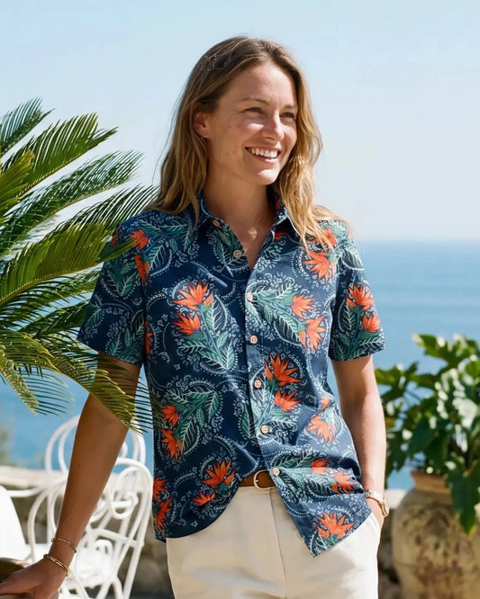 Birds of Paradise Hawaiian Shirt by Fizah Malik, front view
