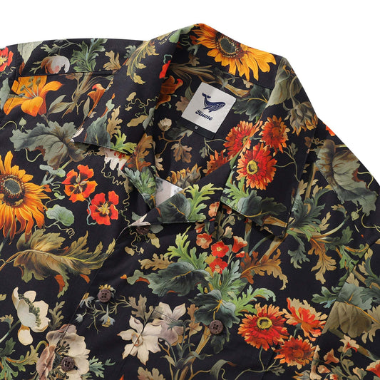 Camp collar men's shirt with sunflower and peony print