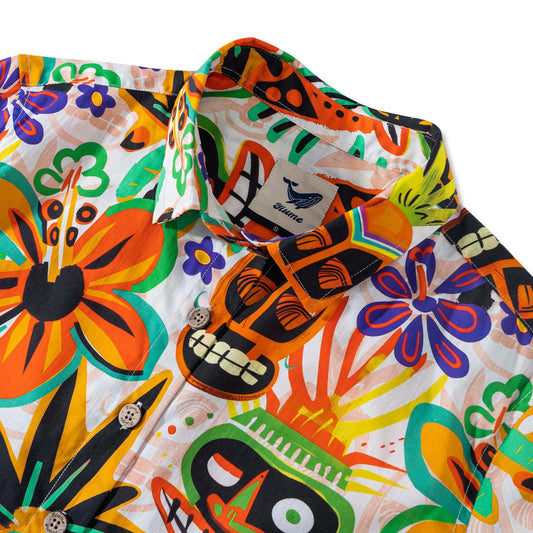 Tropical Tiki Charm Women's Shirt, orange, button-up