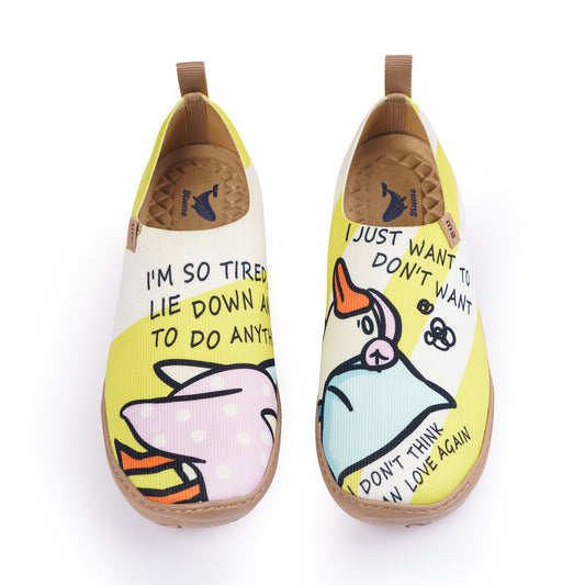 Sleeping Duck women's slip-on shoes with painted canvas design
