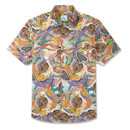 LeosWare Men's Hawaiian Shirt, brown tropical plant art print