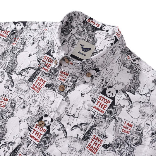 Men's Hawaiian Shirt with Earth Day theme, short sleeve, cotton