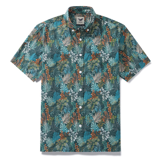 1930s Green Hawaiian Shirt For Men Tropical Emerald Leaves Aloha Shirt Short Sleeve Button Down Shirt