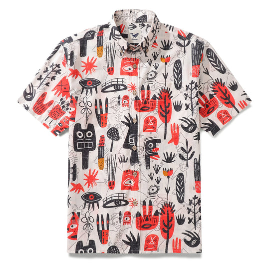 Camisa Hawaiana para Hombre Camisa de Botones Pintada Gratis de Manga Corta 100% Algodón