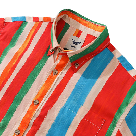 Vibrant striped Hawaiian shirt for men, button-down