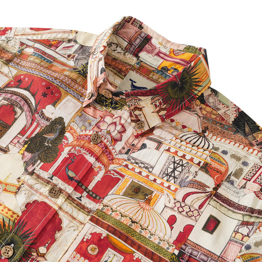Button-down short sleeve yellow Hawaiian shirt for men