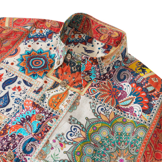 Men's Hawaiian Shirt Short Sleeve Button-down 100% Cotton Blue Aloha Vivid Edges By Yakima