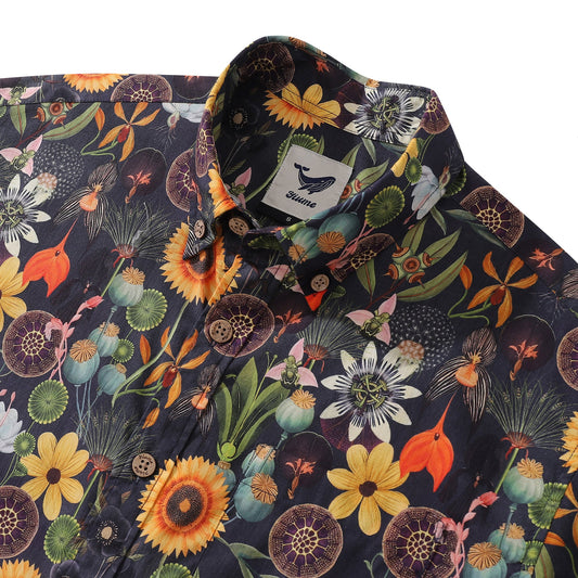 1930s Floral Hawaiian Shirt For Men Sunflower Shirt 100% Cotton Short Sleeve Button-down Dress Shirt
