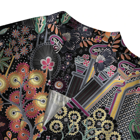 Back view of green aloha Jaipur gem blouse, 3/4 sleeve