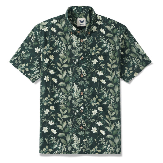 1950s Green Hawaiian Shirt For Men 100% Cotton Button-down Short Sleeve Tropical Shirt