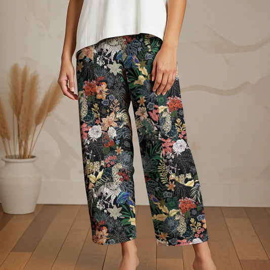 Aloha The Night Jungle women's ankle pants, elastic waist, pockets, lyocell-linen blend
