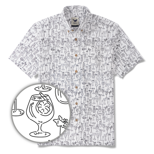 Men's Hawaiian Shirt, Gentle Buzz, 100% Cotton, White