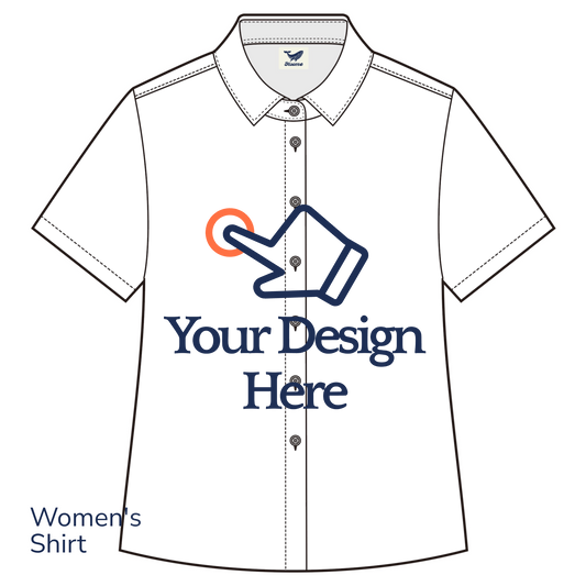 Customized women's short sleeve button-up shirt with art-inspired design