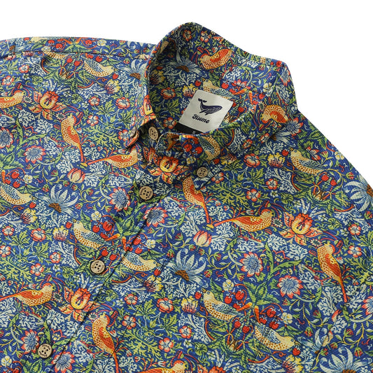 Mens Strawberry Thief Shirt 100% Cotton Hawaiian Shirt Designer Morris Button-down Shirt