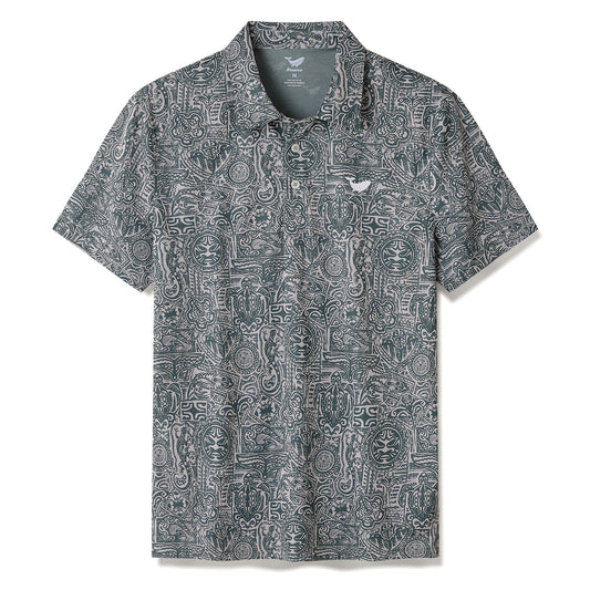 Men's Hawaiian Polo Shirt Guardian Totem Print Short Sleeve Polo Shirt Guardian Totem Polo By Sun