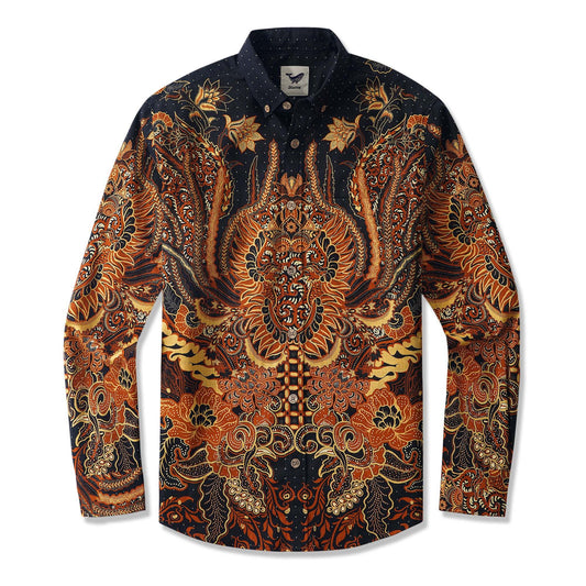 Phoenix Rebirth men's art shirt, 100% cotton, button-down