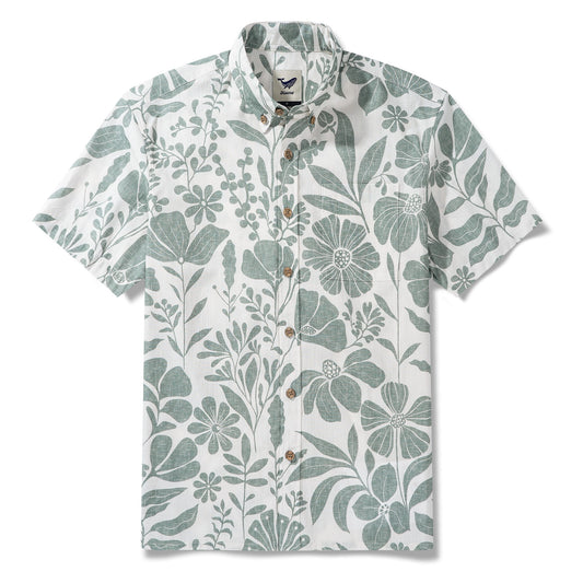 Men’s Breathable Shirt Green Floral Hawaiian Shirt – Wrinkle Free Shirt Button-Down Short Sleeve Shirt