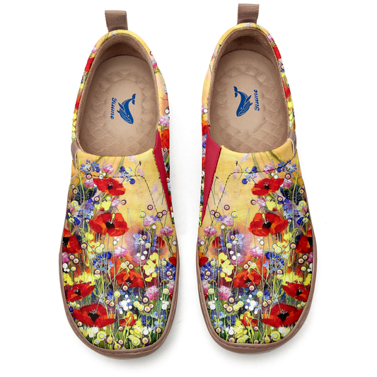 Women's Art Slip-On Casual Canvas Shoes Wildflower Whisper Painted 100% Cotton Wildflower Bloom