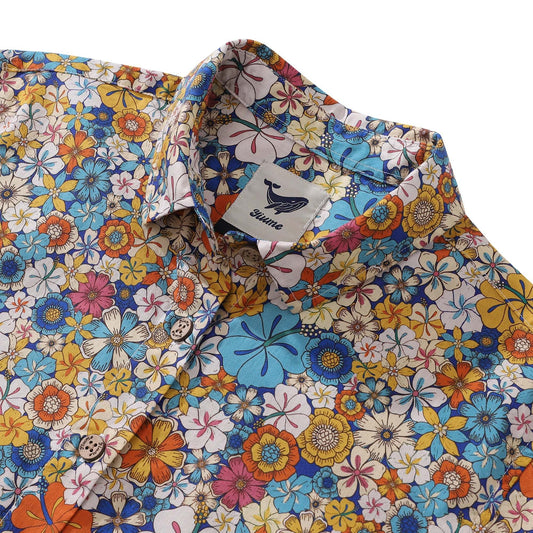 Hibiscus Print Women's Cotton Short Sleeve Shirt