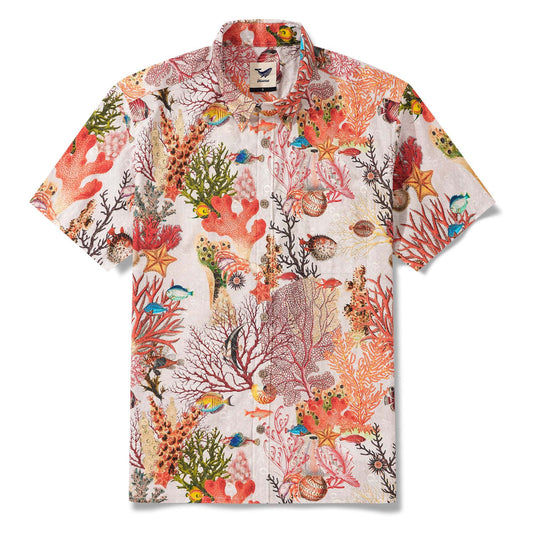 Men's Hawaiian Shirt Beige Marine Fantasia 100% Cotton
