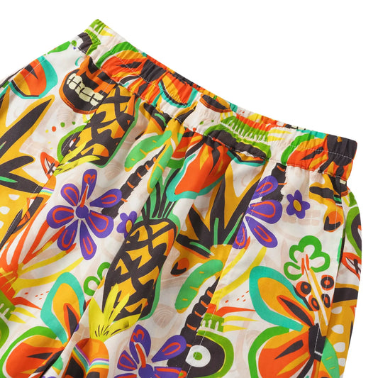 Women's tropical ankle pants, orange, lyocell-linen blend, vacation style