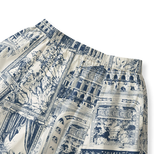 Elastic waist women's skirt, blue art-inspired pattern