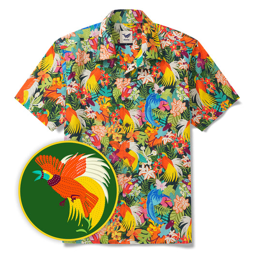 Birds of paradise By Jasmine Blooms Designs 100% Cotton Men's Short Sleeve Camp Collar Shirt Yellow Aloha Hawaiian Birds Of Paradise By Jasmine Blooms Designs